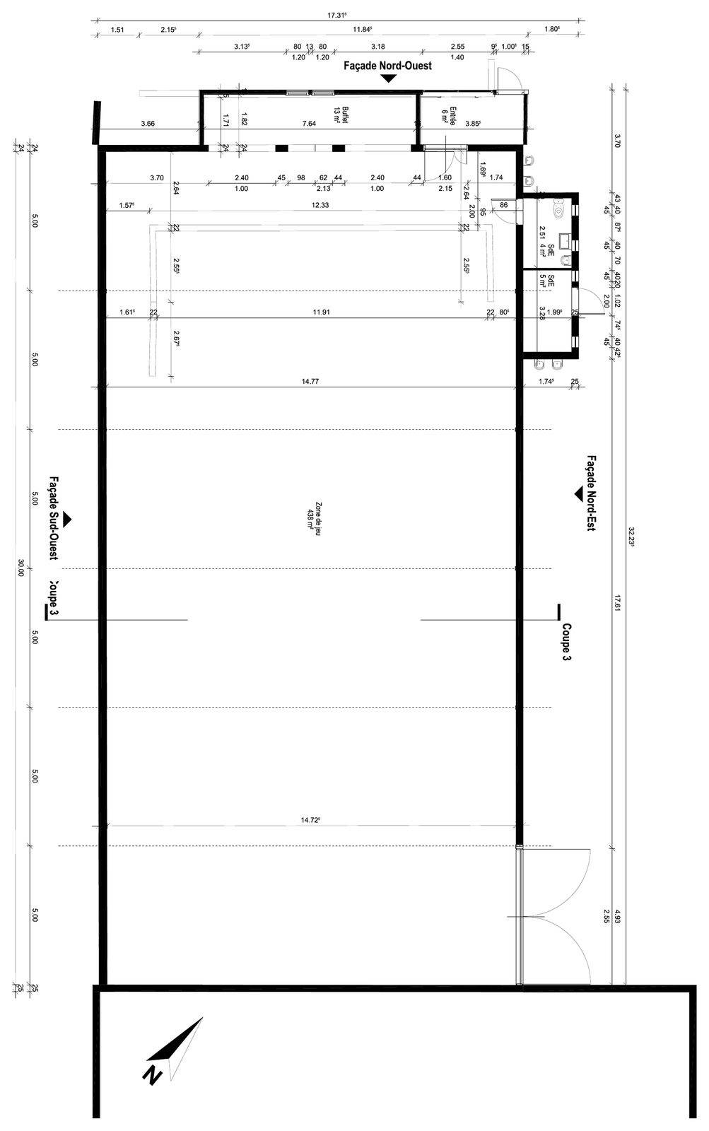 Boulodrome de La Chapelle-de-Guinchay, plan du rez-de-chaussée