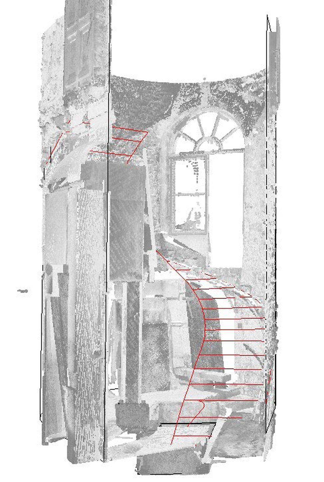 Cage d'escalier, relevé topographique annoté