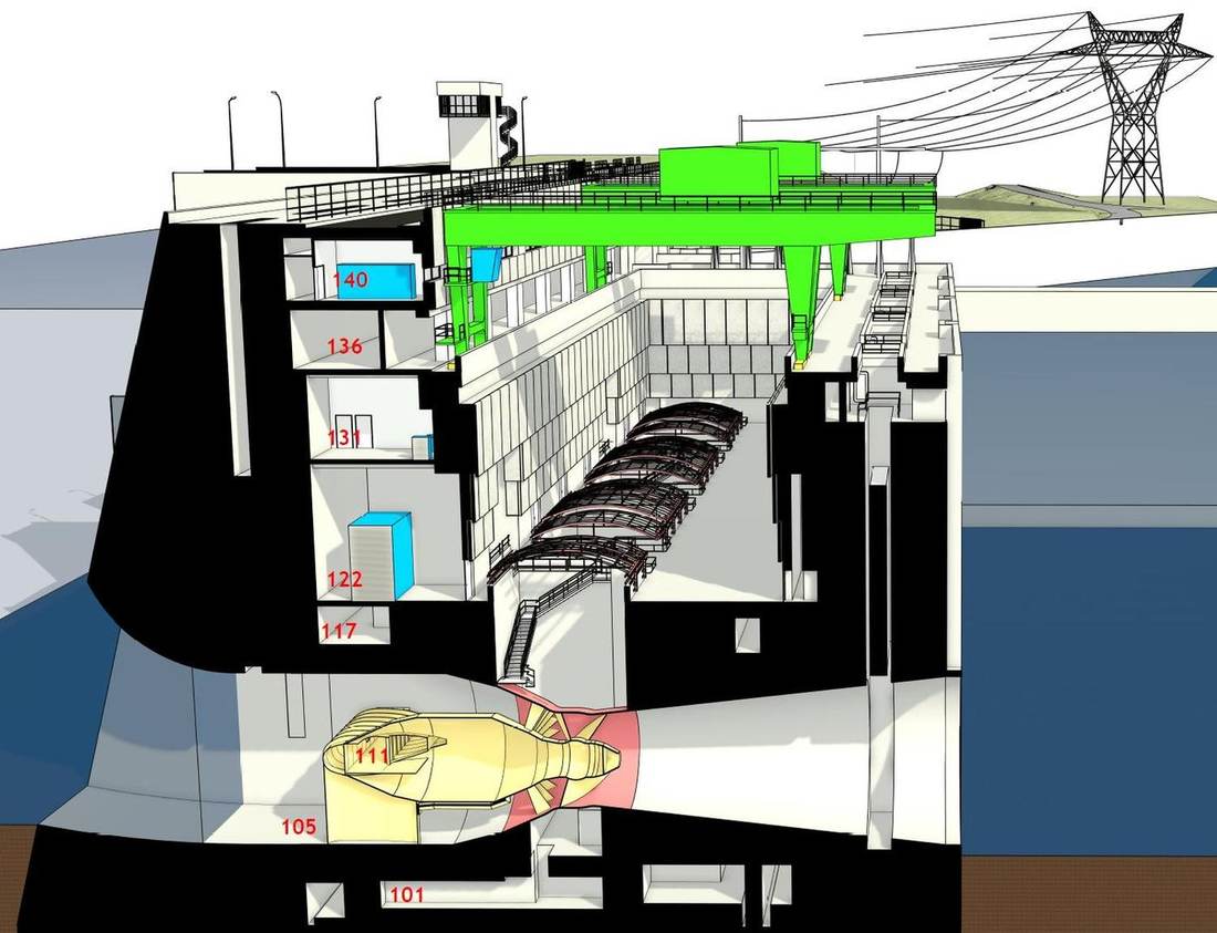 Centrale hydroélectrique de Sablons, coupe transversale