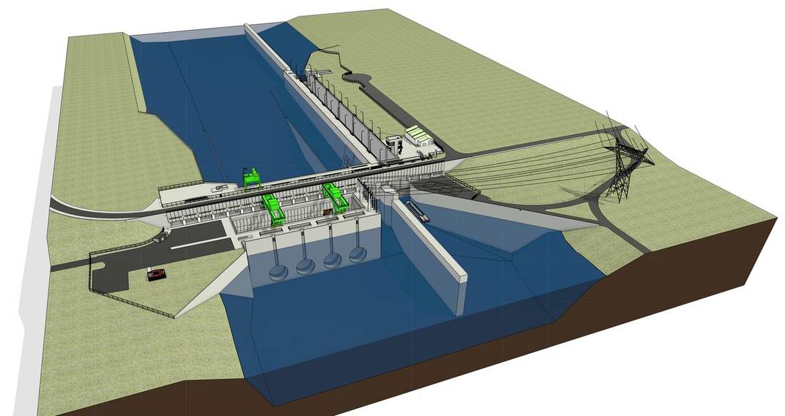 Centrale hydroélectrique et écluse de Sablons, maquette BIM