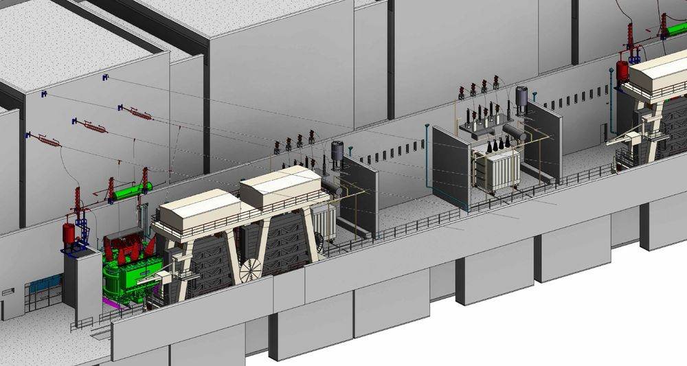Centrale hydroélectrique, logis neuf, modèle 3D