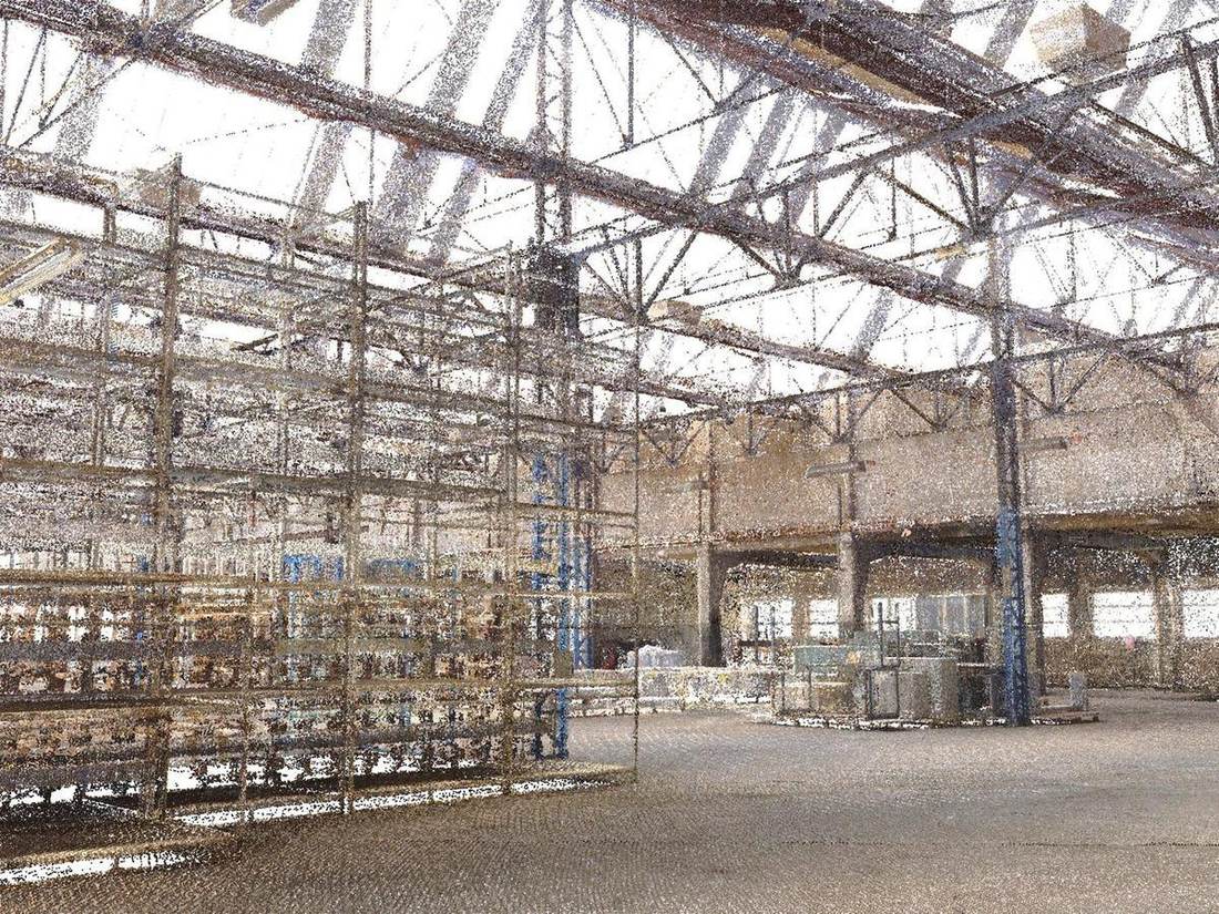 Hall d'usine REXO, nuage de points de l'intérieur