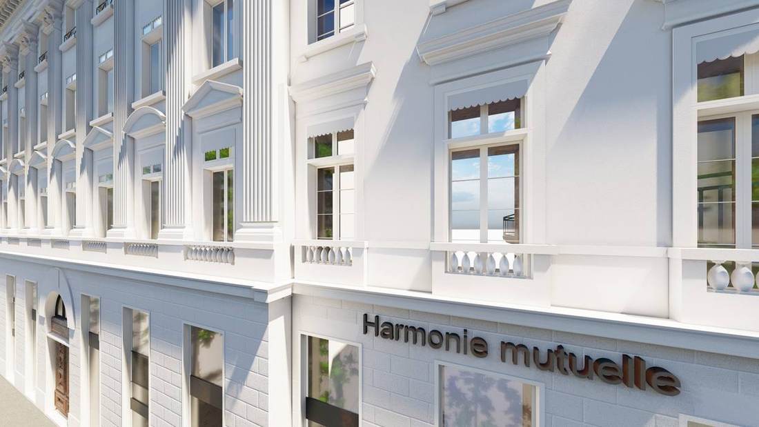 Immeuble Harmonie Mutuelle, détail de la façade